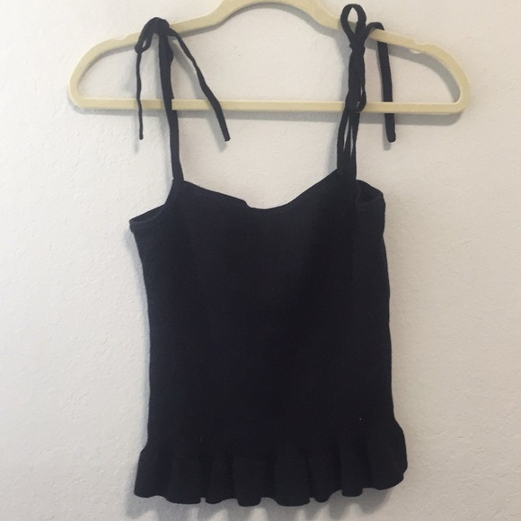 Express Tie Strap Ruffle Trim Ribbed Tank Top - Picture 1 of 7